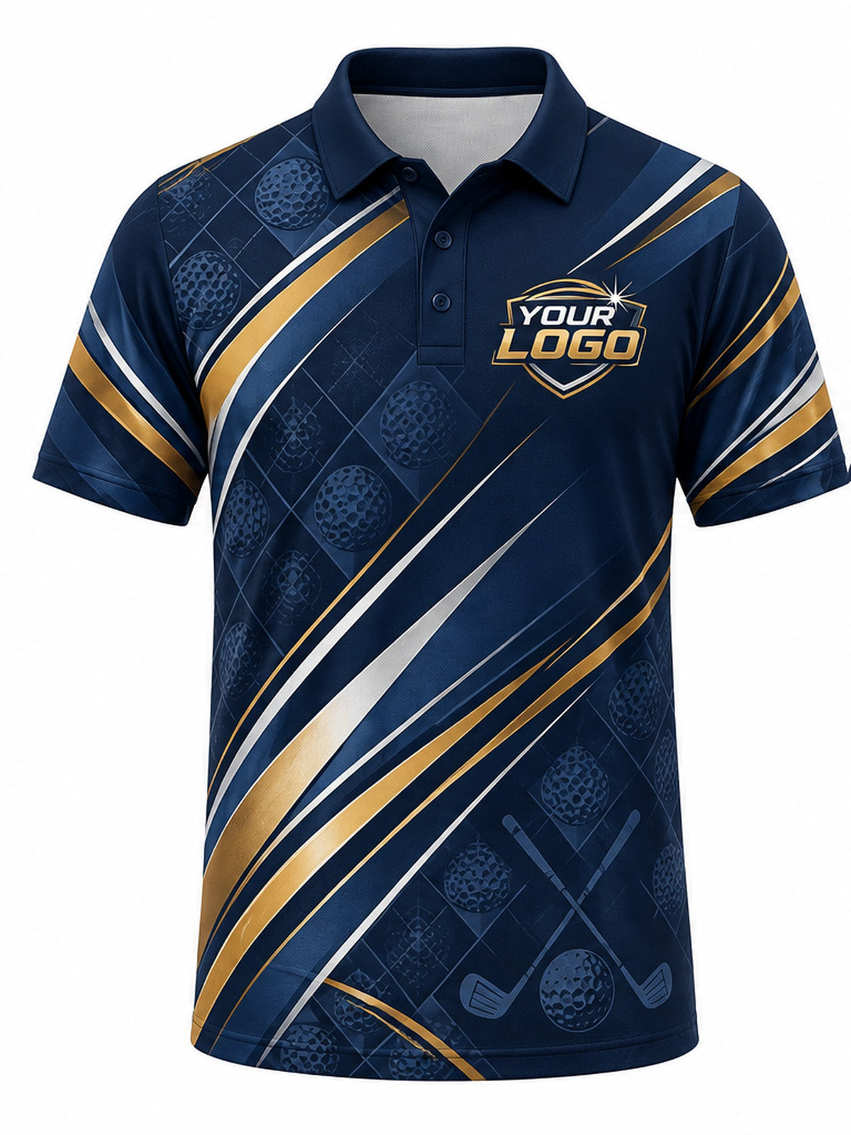 GLF008 - Custom Golf Polo - Navy Gold Argyle - front