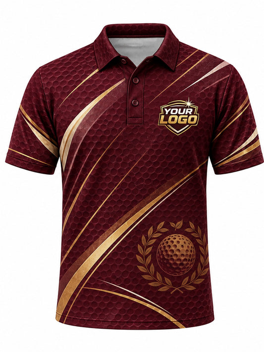 GLF012 - Custom Golf Polo - Burgundy Gold Laurel - front