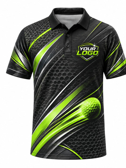 GLF017 - Custom Golf Polo - Neon Lime Charcoal - front