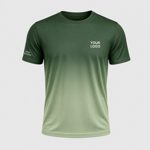 Gradient Forest Mist custom pressure washing shirt — logo printed front, back and sleeves