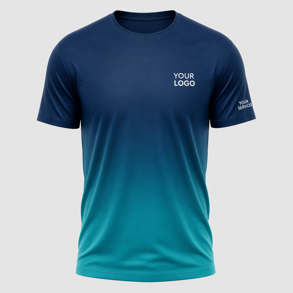 Gradient Ocean Fade custom pressure washing shirt — logo printed front, back and sleeves