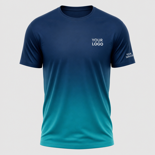 Gradient Ocean Fade custom pressure washing shirt — logo printed front, back and sleeves