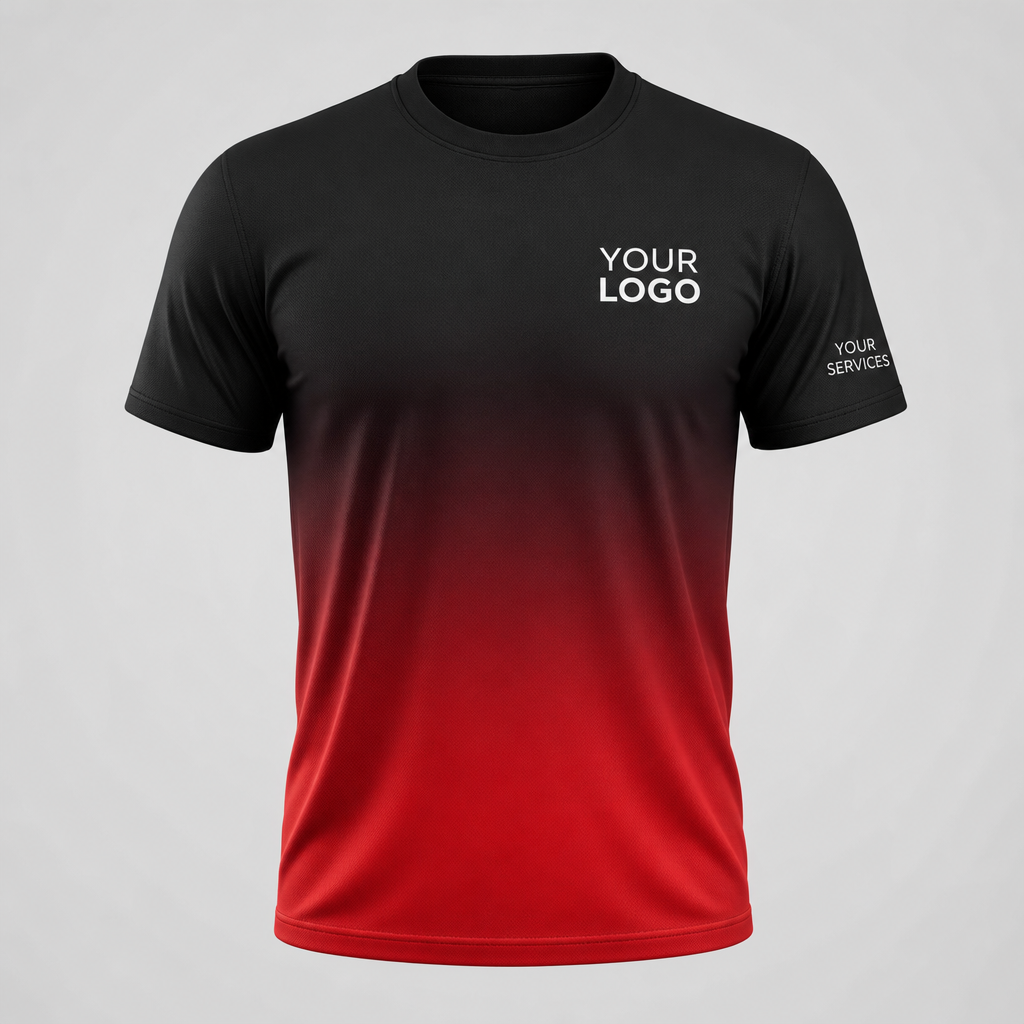 Gradient Red Ember custom pressure washing shirt — logo printed front, back and sleeves