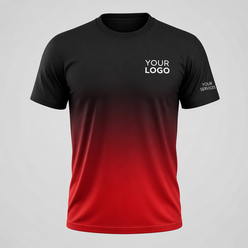 Gradient Red Ember custom pressure washing shirt — logo printed front, back and sleeves