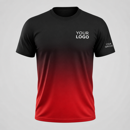 Gradient Red Ember custom pressure washing shirt — logo printed front, back and sleeves