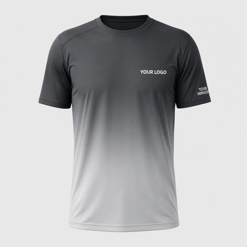 Gradient Storm Gray custom pressure washing shirt — logo printed front, back and sleeves