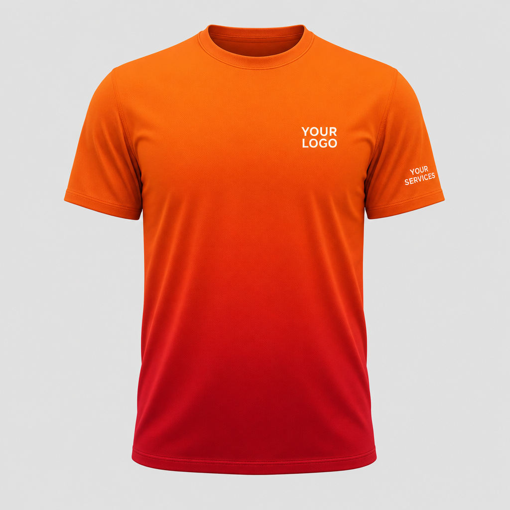 Gradient Sunset Ember custom pressure washing shirt — logo printed front, back and sleeves