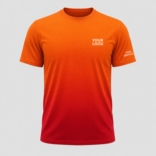 Gradient Sunset Ember custom pressure washing shirt — logo printed front, back and sleeves