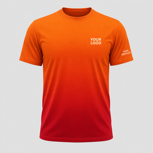 Gradient Sunset Ember custom pressure washing shirt — logo printed front, back and sleeves