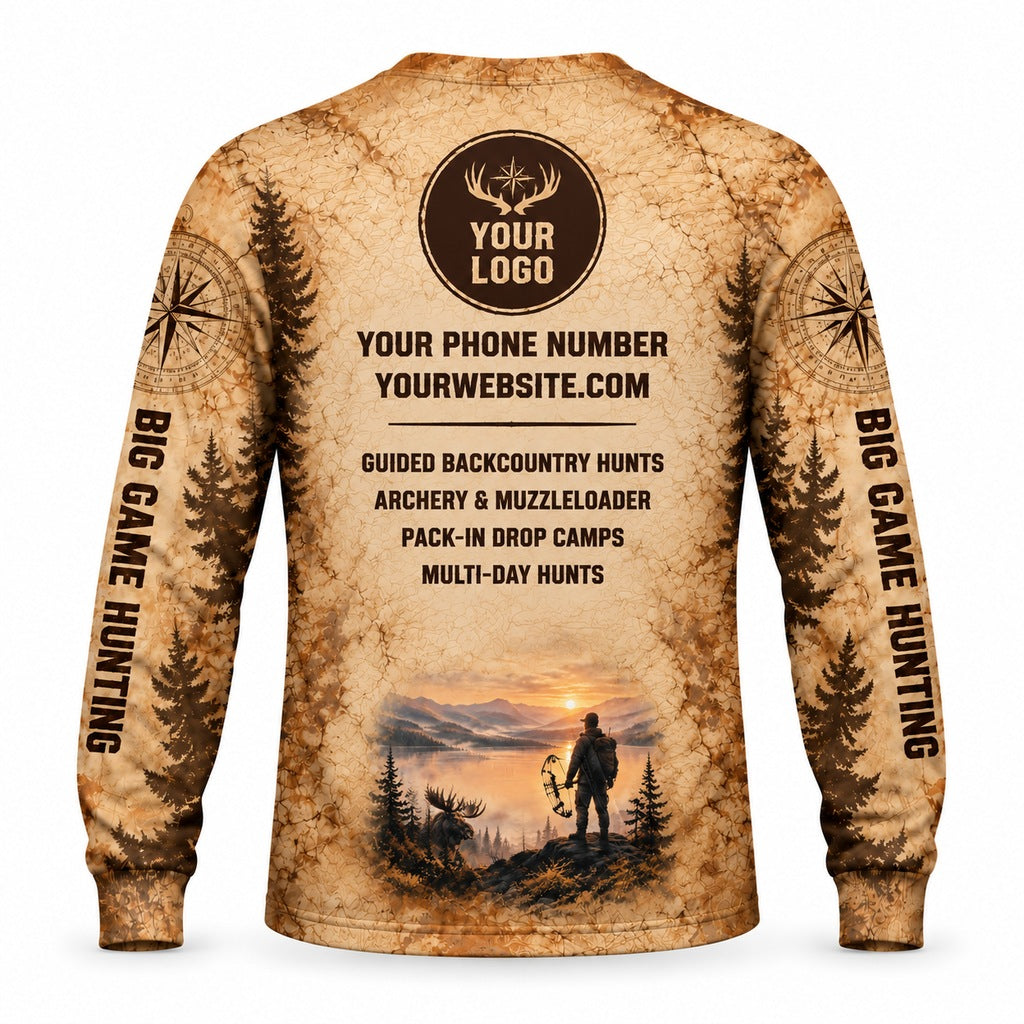 HG002 - Custom Hunting Guide Shirt - Vintage Map Moose - back