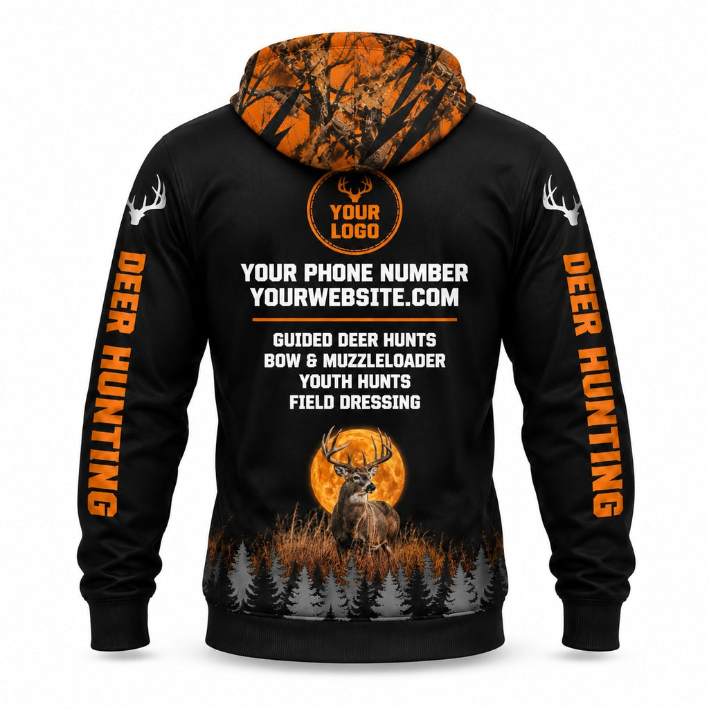 HG005 - Custom Hunting Guide Hoodie - Orange Moon Buck - back