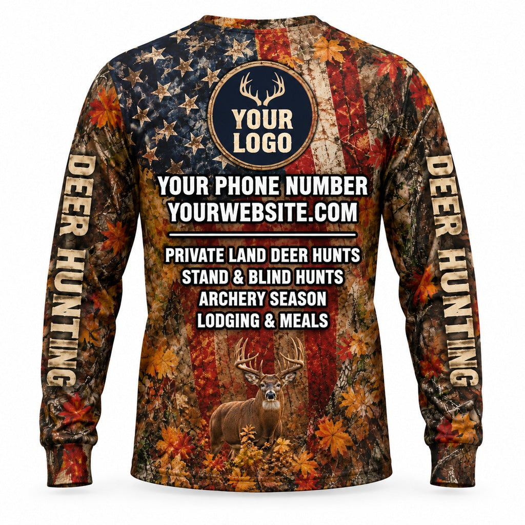 HG007 - Custom Hunting Guide Shirt - Autumn Flag Buck - back