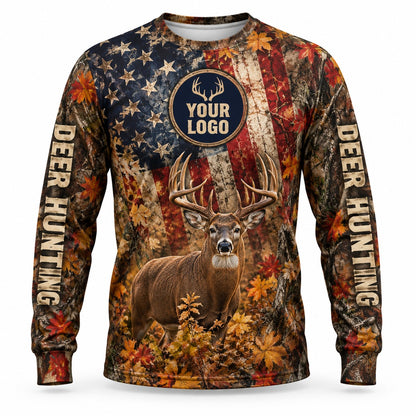HG007 - Custom Hunting Guide Shirt - Autumn Flag Buck - front