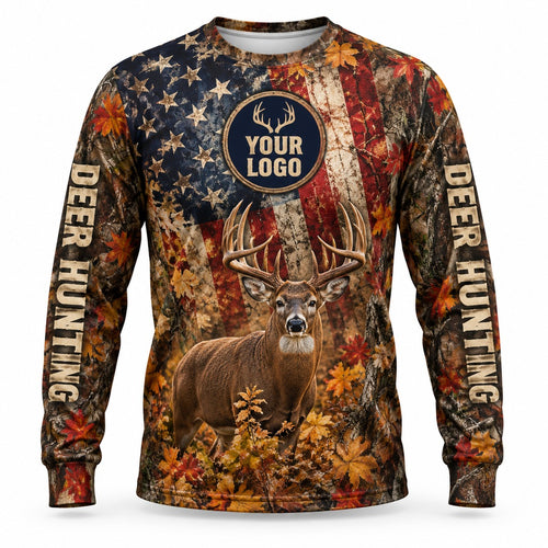 HG007 - Custom Hunting Guide Shirt - Autumn Flag Buck - front