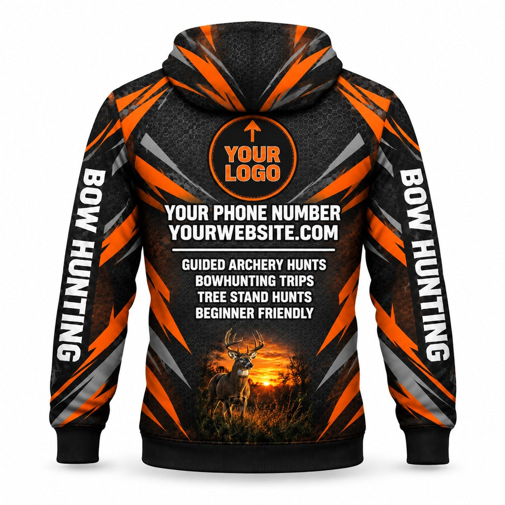 HG008 - Custom Hunting Guide Hoodie - Orange Arrow Archer - back