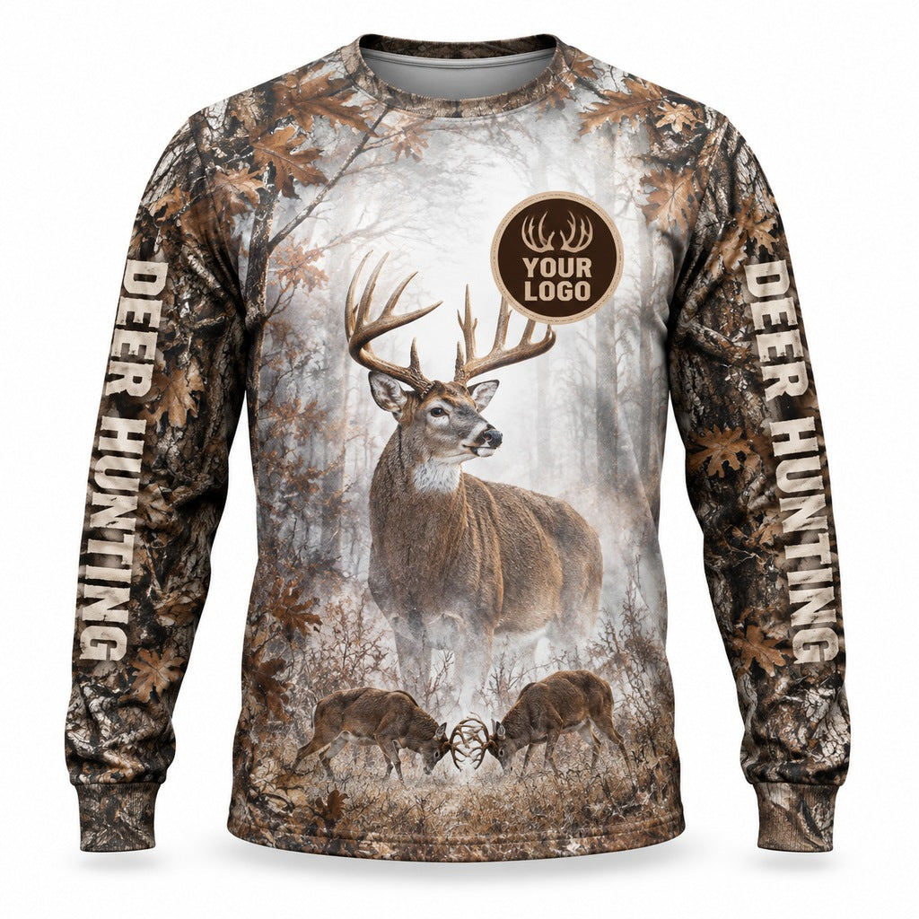 HG009 - Custom Hunting Guide Shirt - Misty Forest Bucks - front