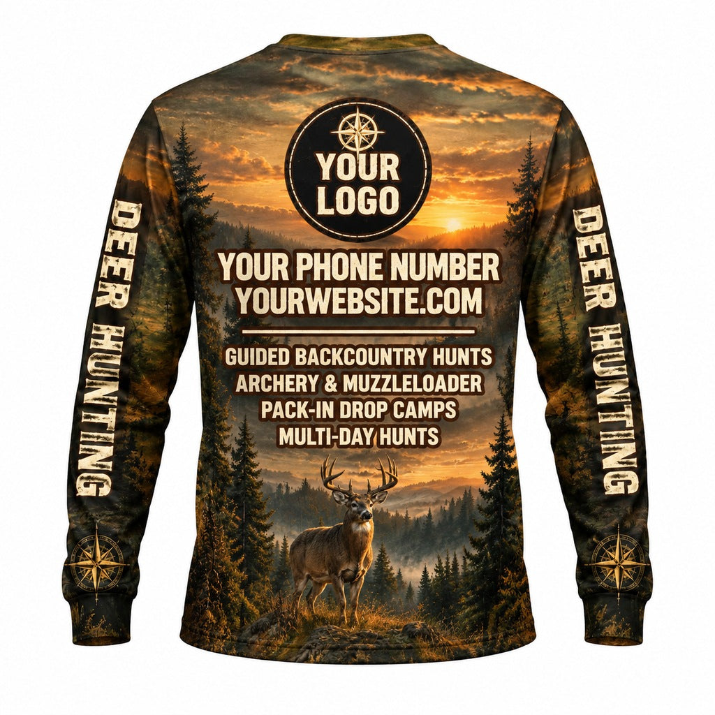 HG010 - Custom Hunting Guide Shirt - Sunset Compass Buck - back