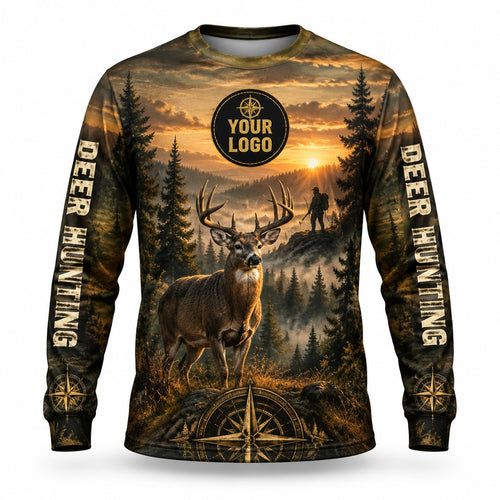 HG010 - Custom Hunting Guide Shirt - Sunset Compass Buck - front