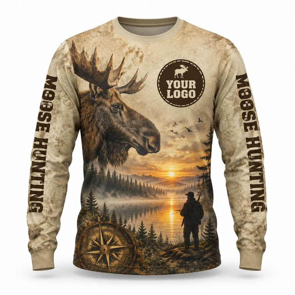 HG011 - Custom Hunting Guide Shirt - Khaki Moose Lake - front