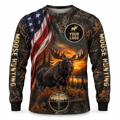 HG013 - Custom Hunting Guide Shirt - Flag Moose Scope - front