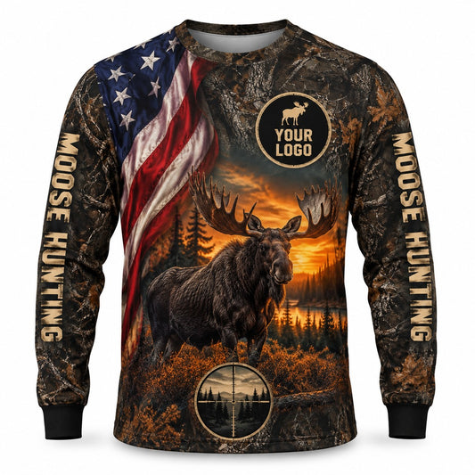 HG013 - Custom Hunting Guide Shirt - Flag Moose Scope - front
