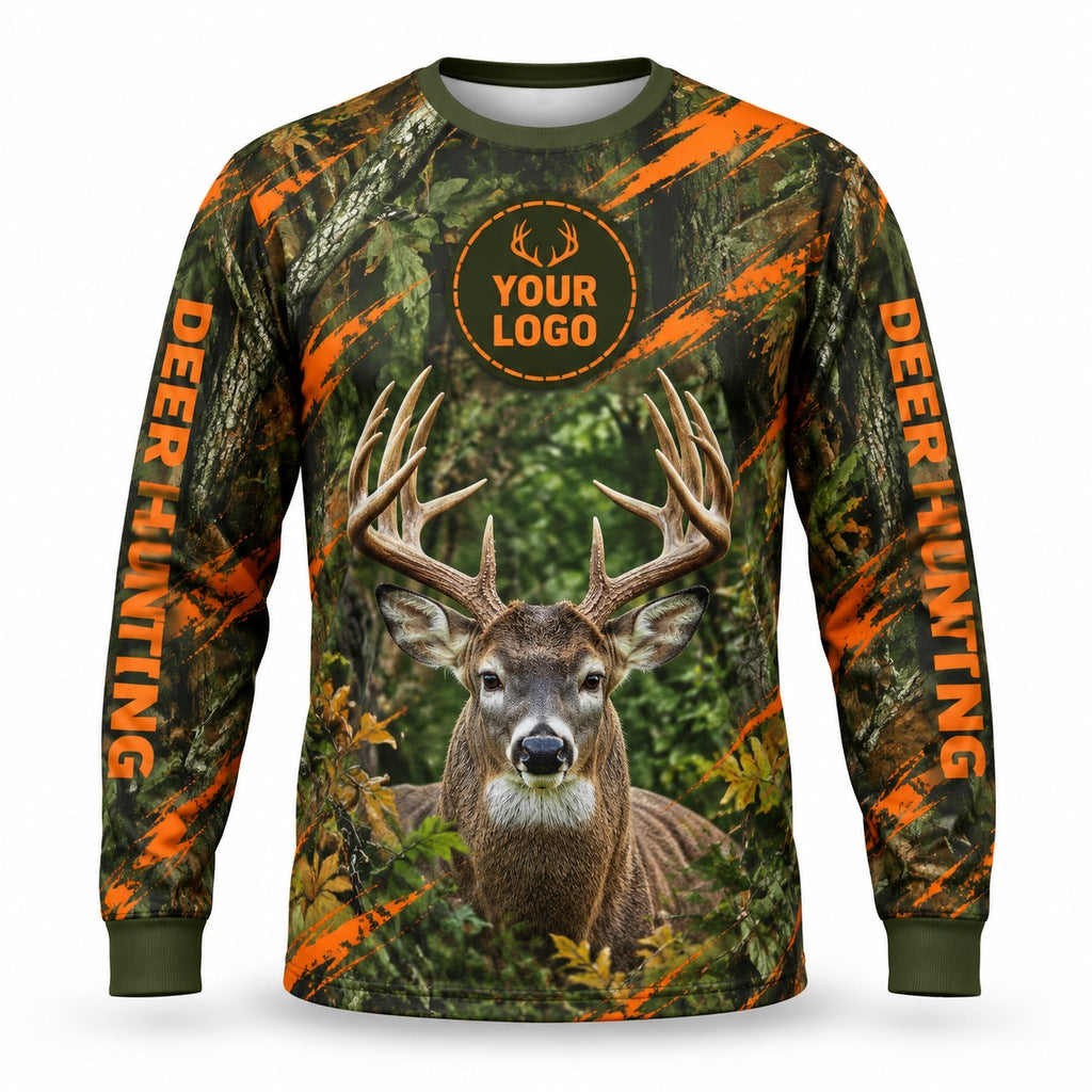 HG014 - Custom Hunting Guide Shirt - Orange Scratch Buck - front