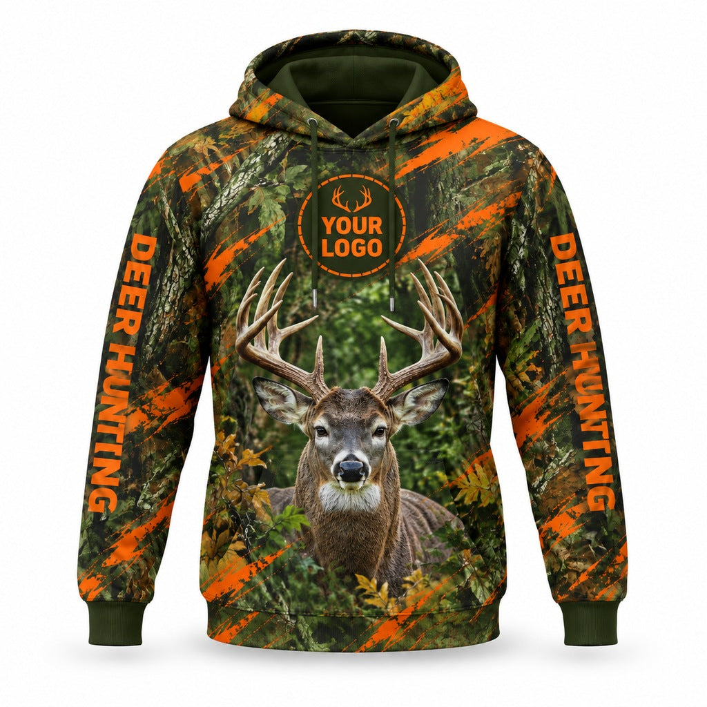 HG014 - Custom Hunting Guide Hoodie - Orange Scratch Buck - front