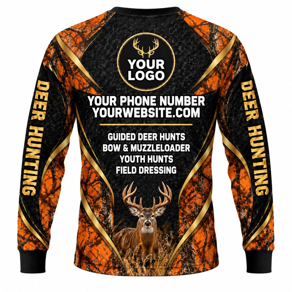 HG017 - Custom Hunting Guide Shirt - Orange Gold Antlers - back