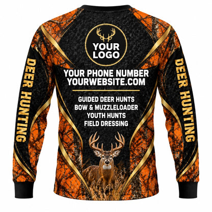 HG017 - Custom Hunting Guide Shirt - Orange Gold Antlers - back