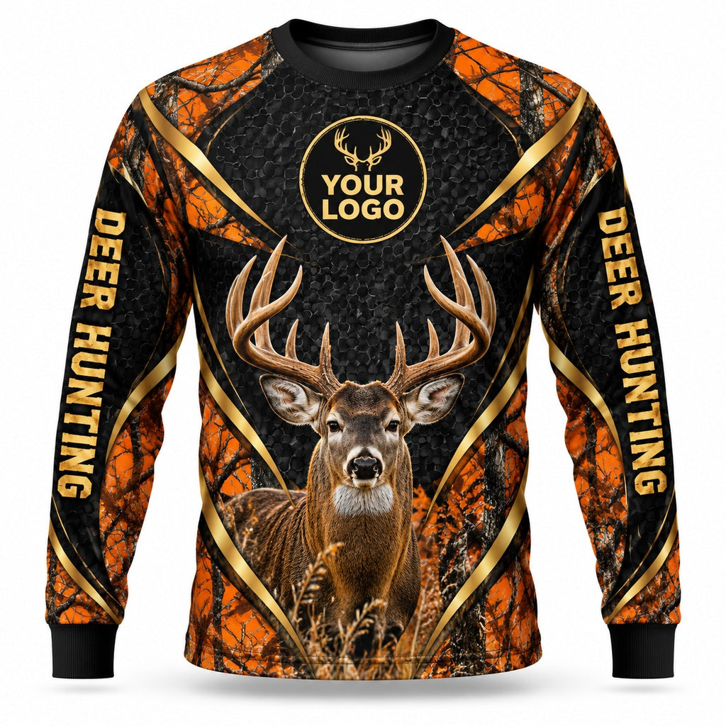 HG017 - Custom Hunting Guide Shirt - Orange Gold Antlers - front