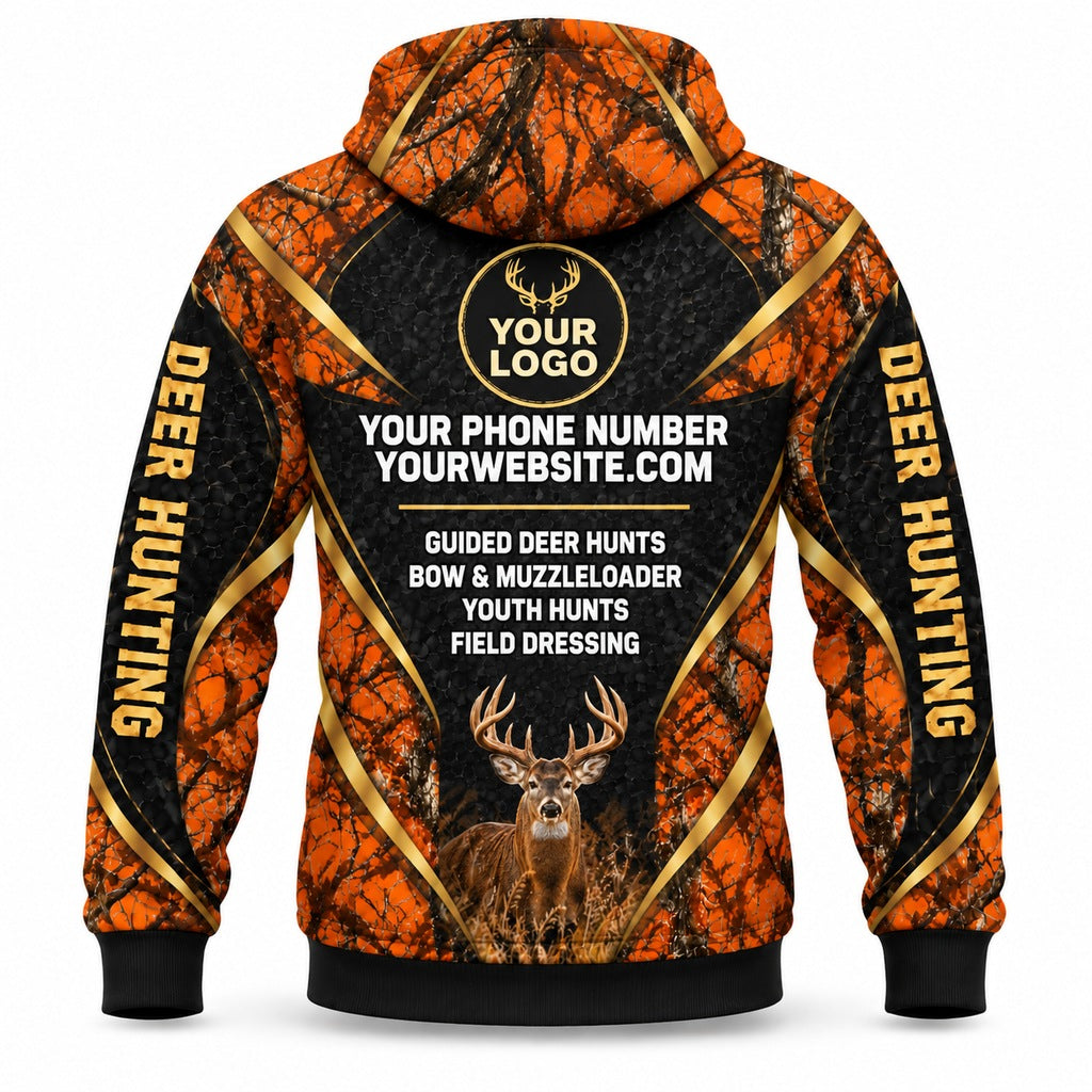 HG017 - Custom Hunting Guide Hoodie - Orange Gold Antlers - back