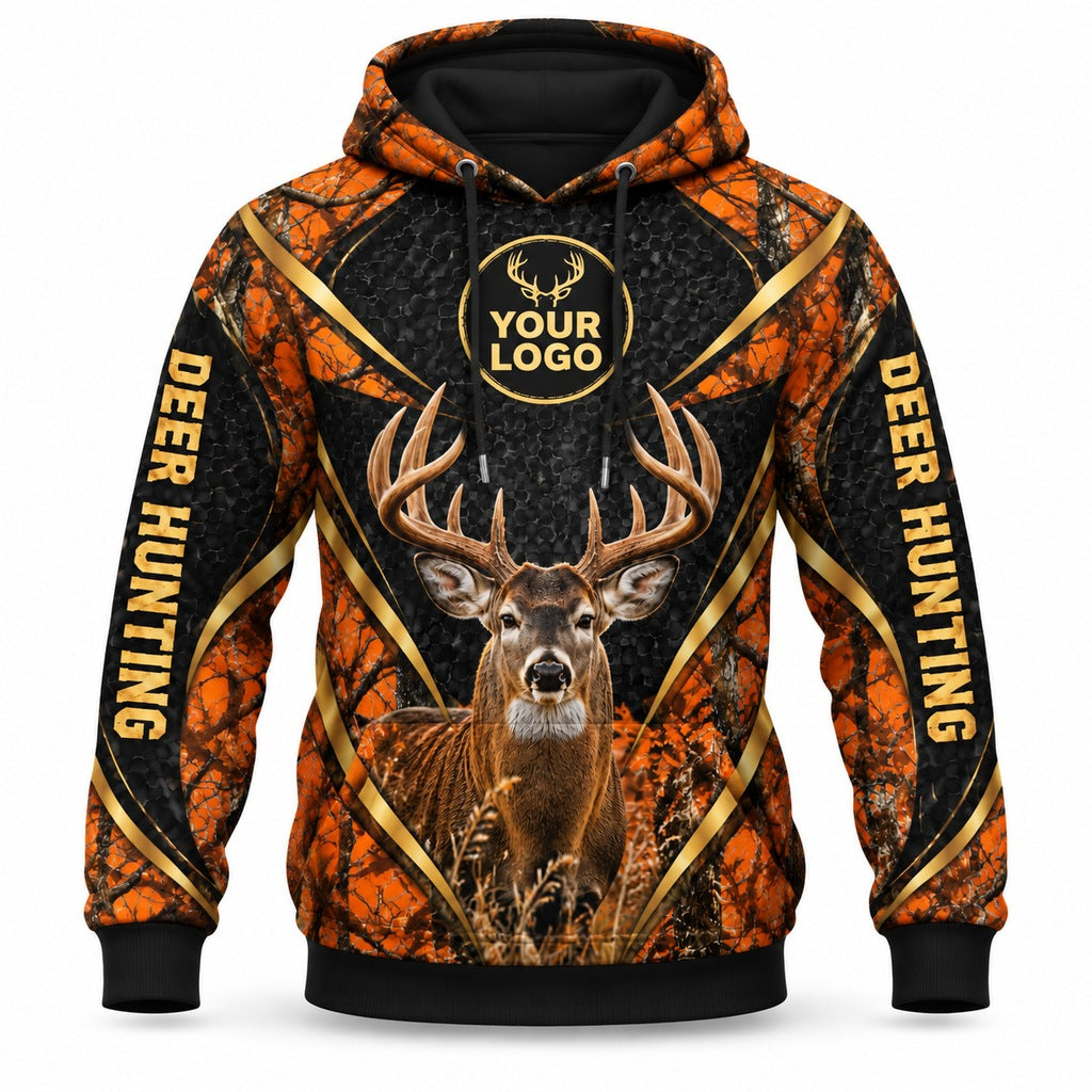 HG017 - Custom Hunting Guide Hoodie - Orange Gold Antlers - front