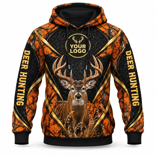 HG017 - Custom Hunting Guide Hoodie - Orange Gold Antlers - front