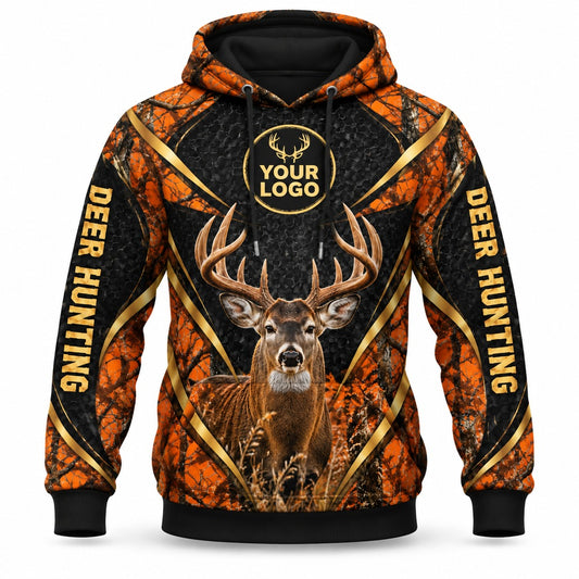 HG017 - Custom Hunting Guide Hoodie - Orange Gold Antlers - front