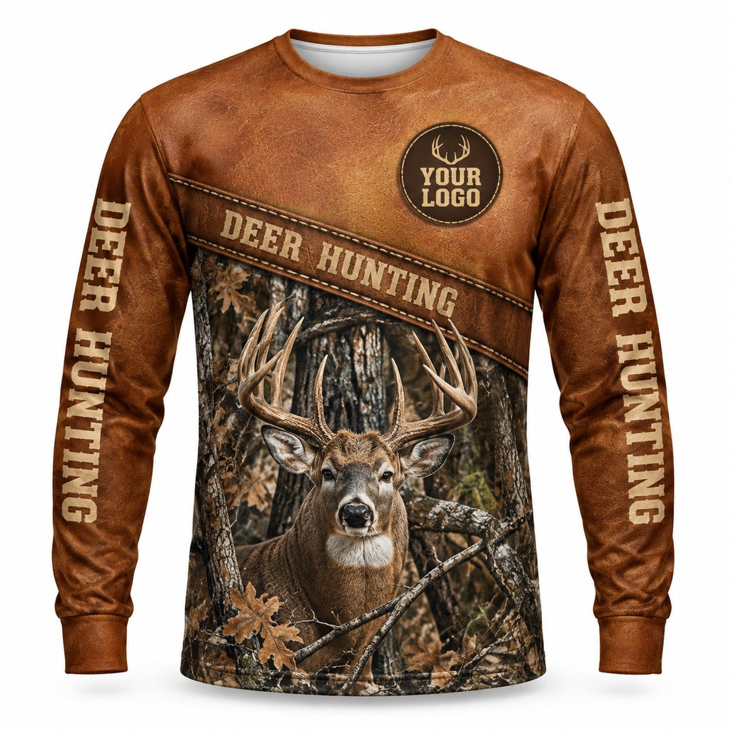 HG030 - Custom Hunting Guide Shirt - Leather Label Deer - front