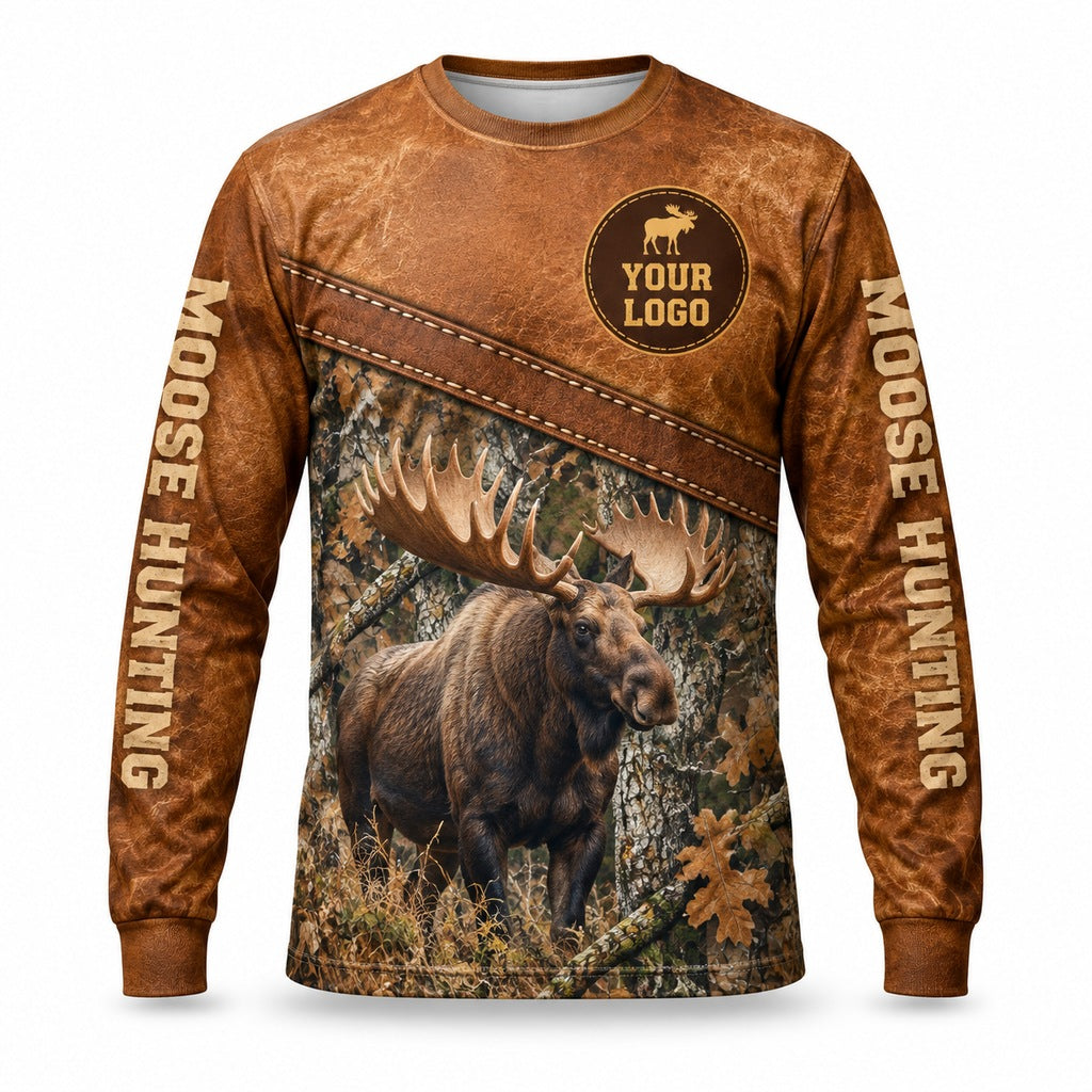 HG031 - Custom Hunting Guide Shirt - Leather Label Moose - front