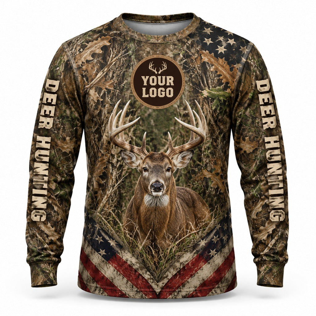 HG032 - Custom Hunting Guide Shirt - Flag Chevron Buck - front