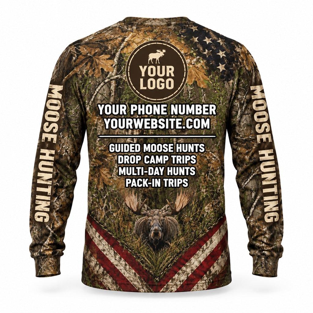 HG033 - Custom Hunting Guide Shirt - Flag Chevron Moose - back