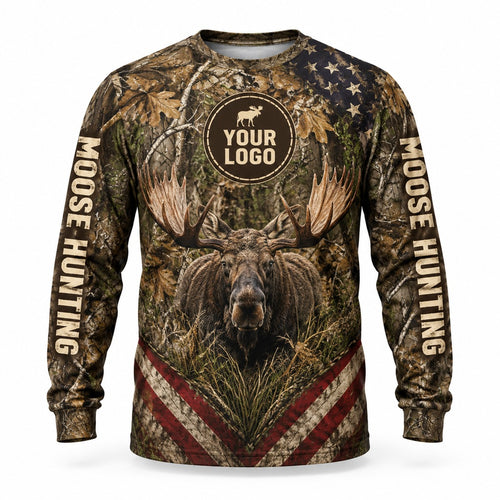 HG033 - Custom Hunting Guide Shirt - Flag Chevron Moose - front