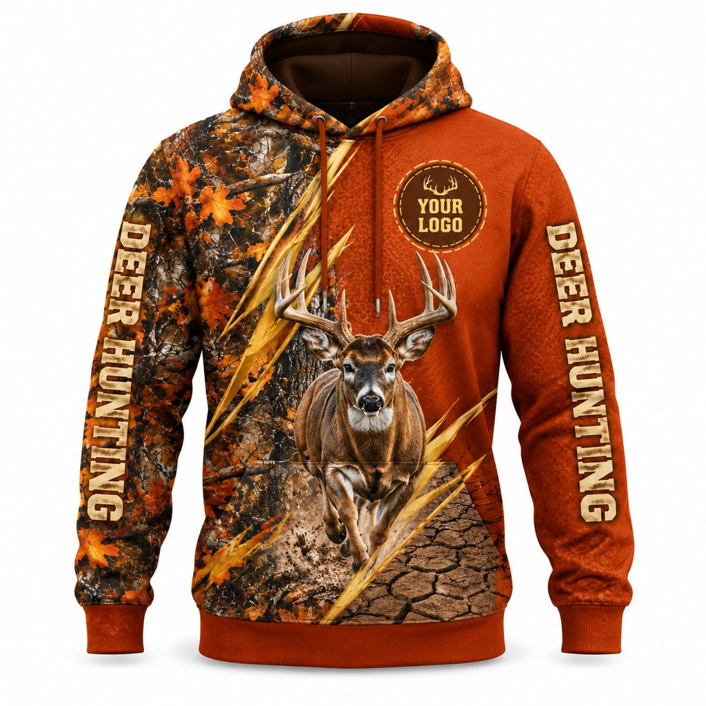 HG034 - Custom Hunting Guide Hoodie - Rust Orange Buck - front