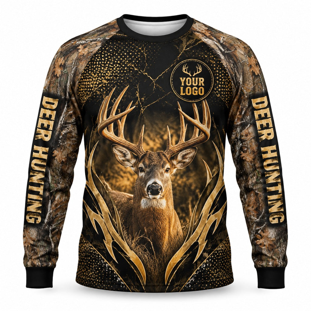 HG036 - Custom Hunting Guide Shirt - Gold Dot Brown Buck - front