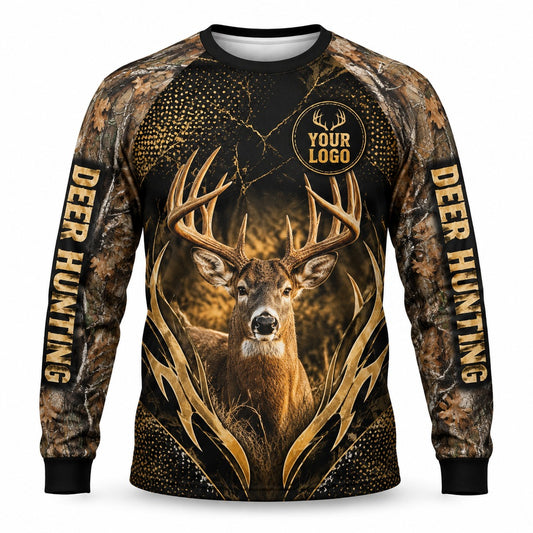 HG036 - Custom Hunting Guide Shirt - Gold Dot Brown Buck - front