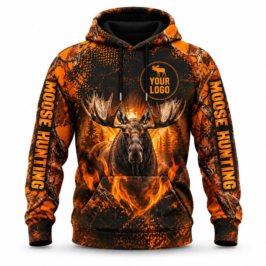 HG038 - Custom Hunting Guide Hoodie - Orange Dot Moose - front