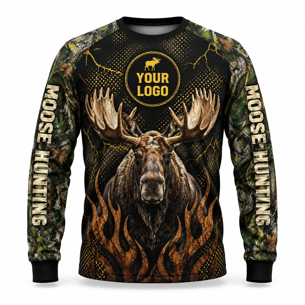 HG039 - Custom Hunting Guide Shirt - Green Dot Moose - front