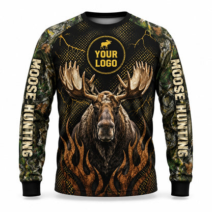 HG039 - Custom Hunting Guide Shirt - Green Dot Moose - front