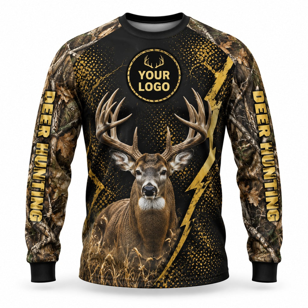 HG040 - Custom Hunting Guide Shirt - Gold Lightning Buck - front