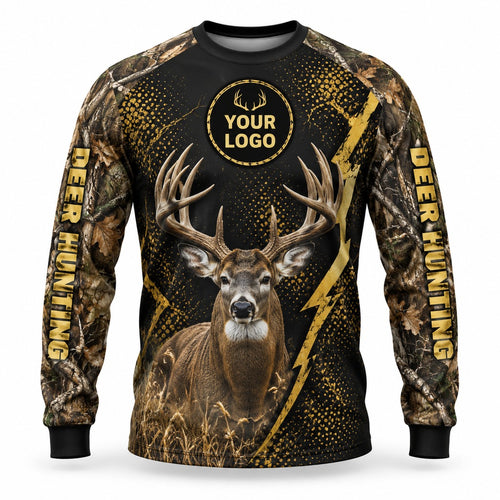 HG040 - Custom Hunting Guide Shirt - Gold Lightning Buck - front