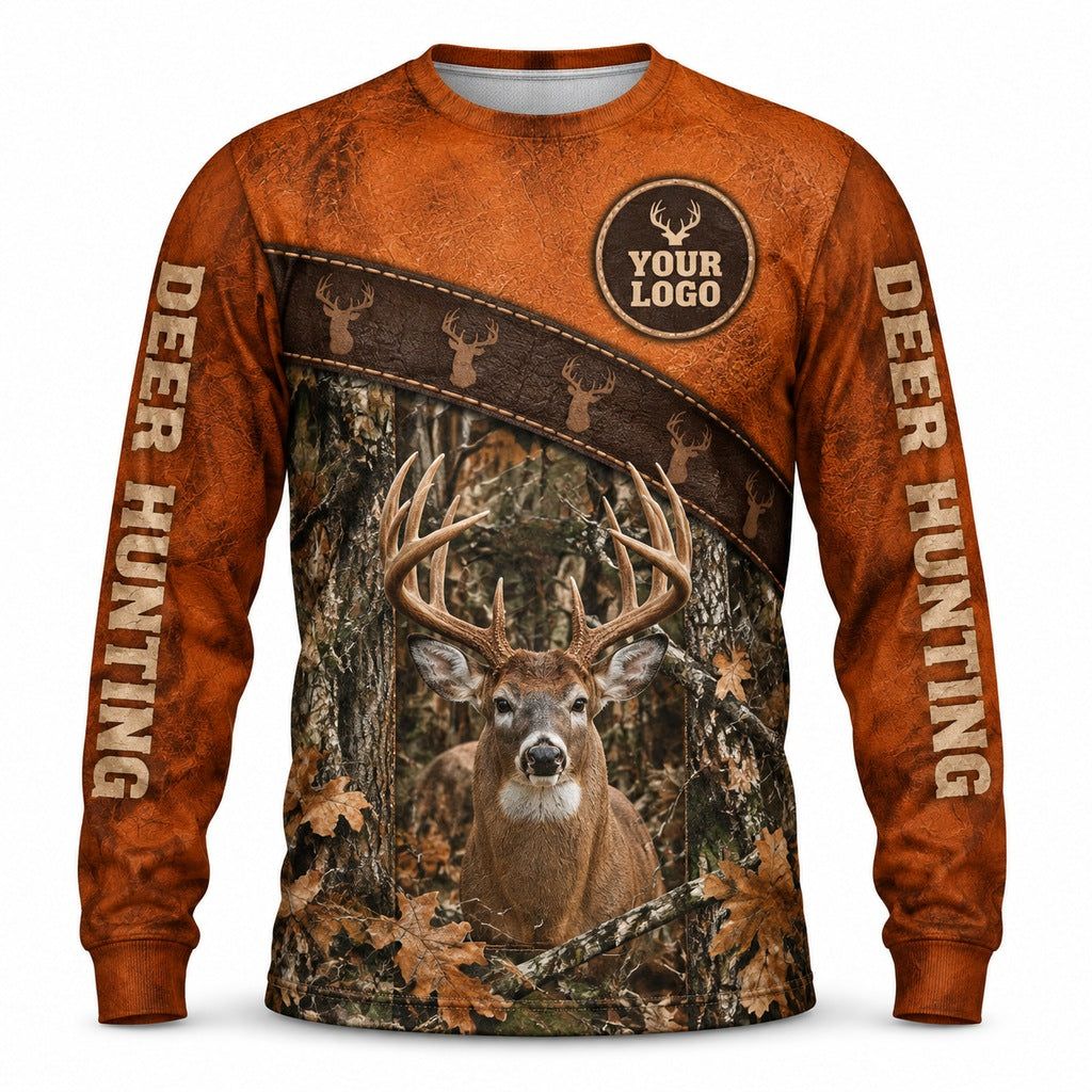 HG041 - Custom Hunting Guide Shirt - Orange Leather Deer - front