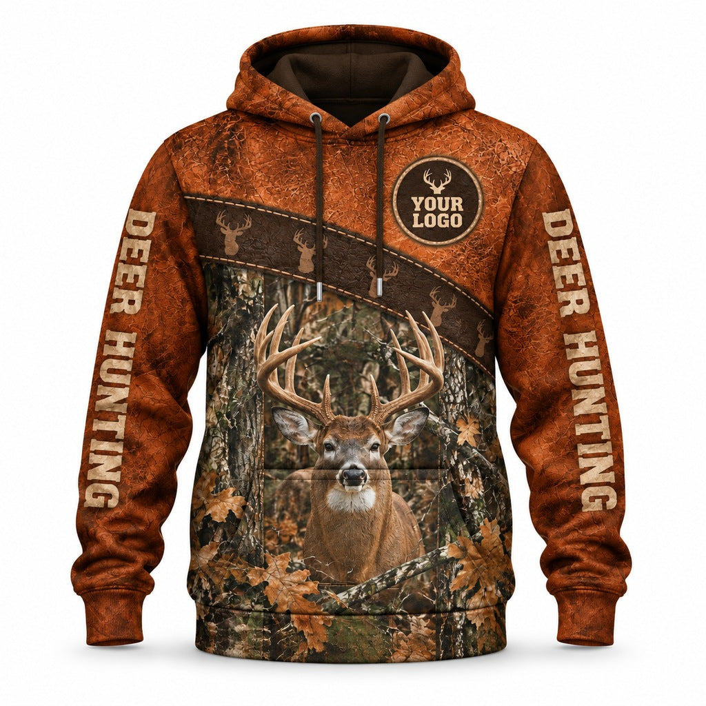 HG041 - Custom Hunting Guide Hoodie - Orange Leather Deer - front