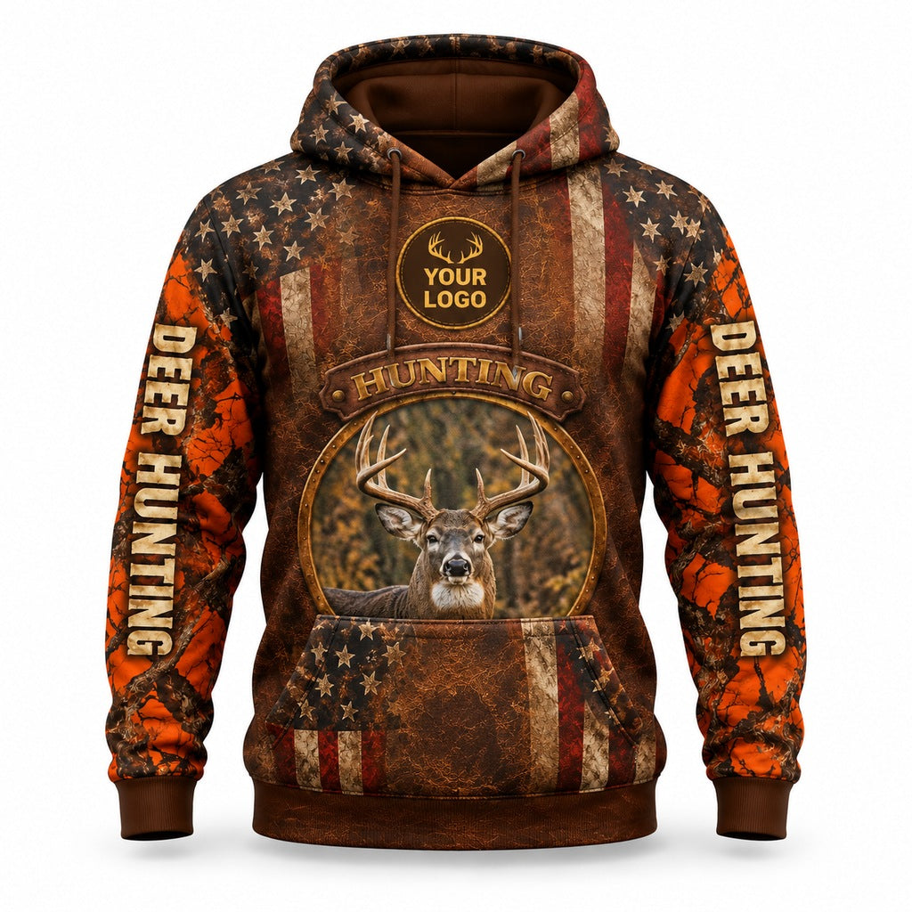 HG042 - Custom Hunting Guide Hoodie - Premium Orange Flag - front